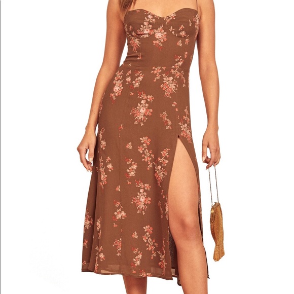 Reformation Brown Floral Midi Dress - Picture 4 of 5
